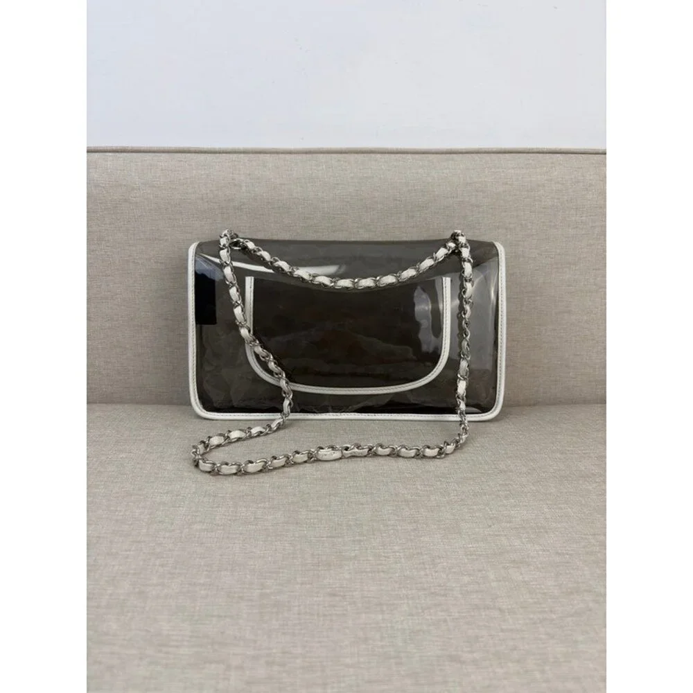 CHANEL Black & White PVC and Lambskin Naked Flap Large SHW